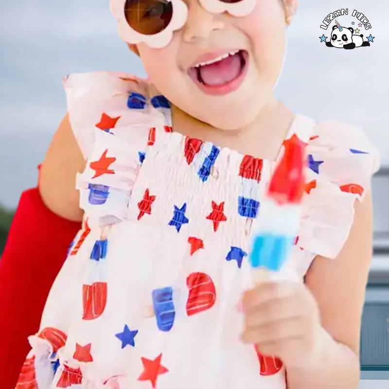 LEZONKIDS - Vestido Floral Feito à Mão com Smocking para Meninas, Colarinho com Babado, Verão, para 2-14 anos